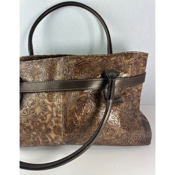 Roberta Gandolfi Genuine Leather Handbag Bronze Embossed Shoulder Made in Italy - Picture 12 of 16